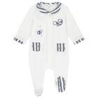 Baby Boys White Striped Collar Babygrow, 1, hi-res
