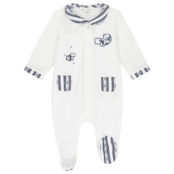 Baby Boys White Striped Collar Babygrow