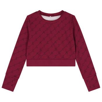 Girls Burgundy Logo Long Sleeve Top