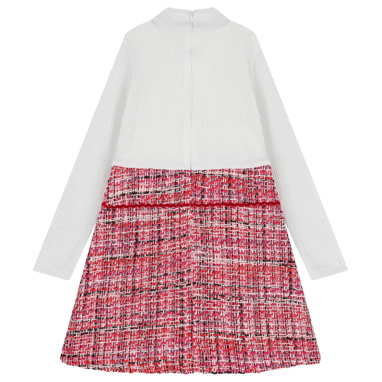 Girls Ivory & Red Tweed Dress, 1, hi-res