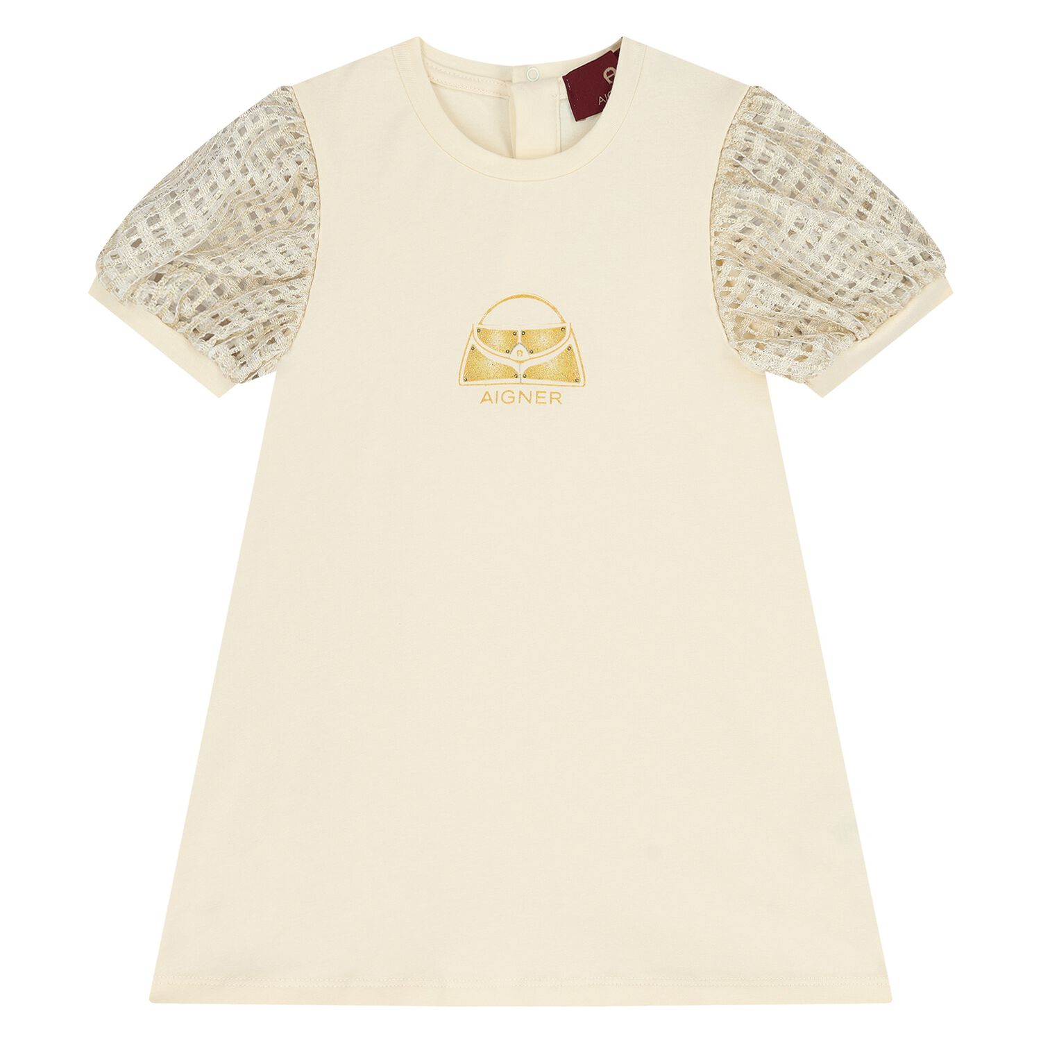 Younger Girls Ivory & Gold Bag Dress, 1, hi-res