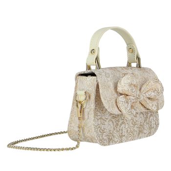 Girls Gold Jacquard Bow Handbag