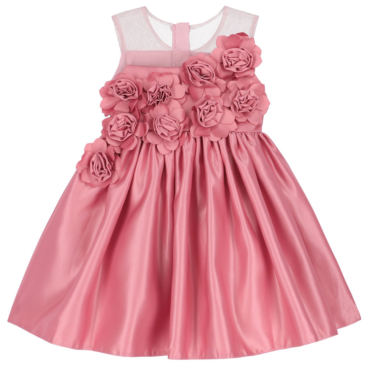 Girls Pink Floral Satin Dress, 1, hi-res image number null