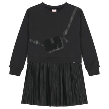 Girls Black Bag Pleated Dress