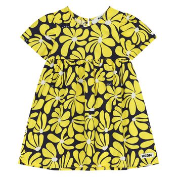 Younger Girls Navy Blue & Yellow Floral Dress