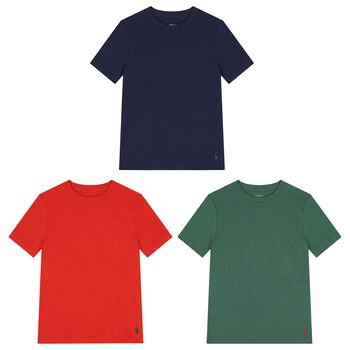 Boys Navy Blue, Green & Orange Logo T-Shirts ( 3-Pack )