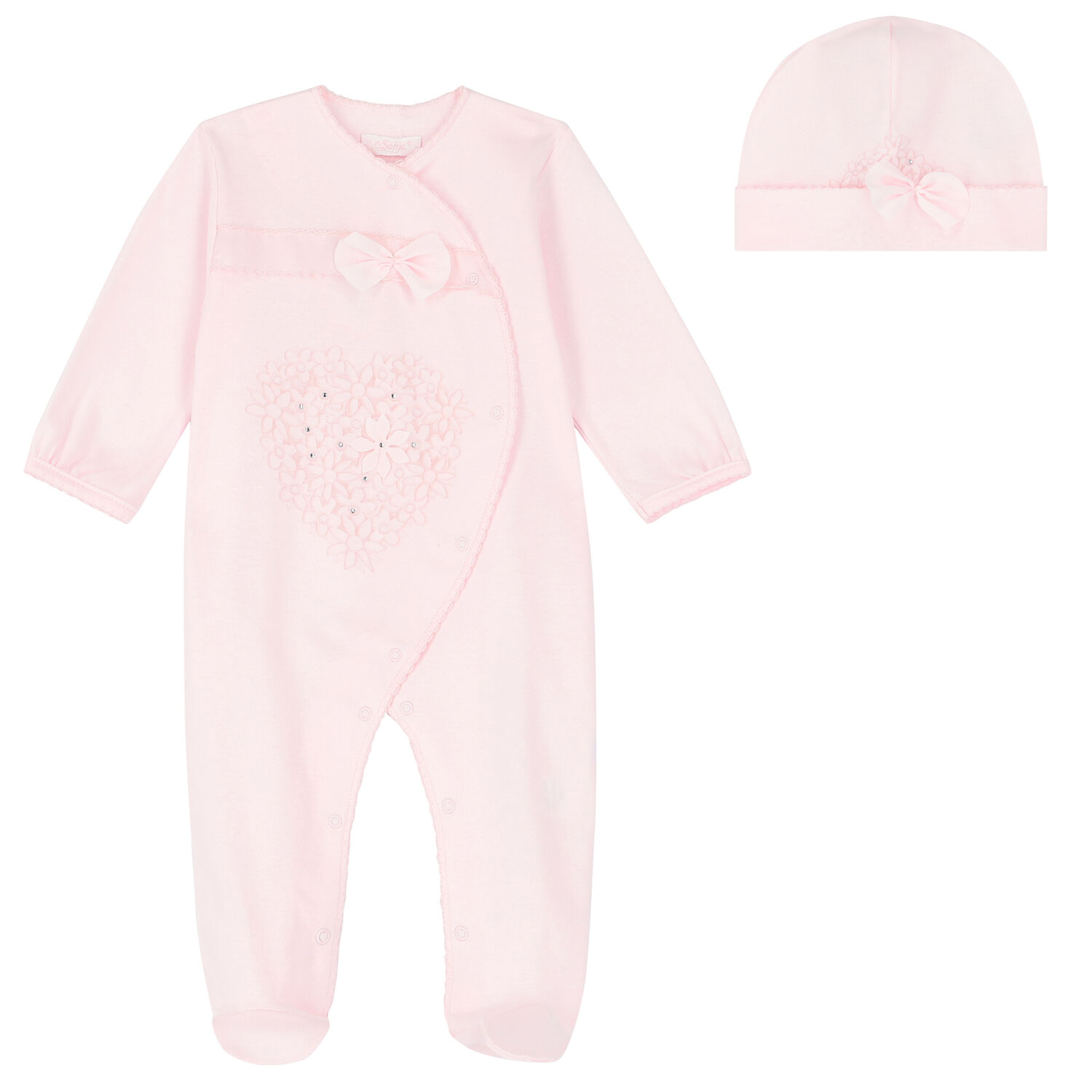 Baby Girls Pink Embellished Floral Babygrow Set , 1, hi-res