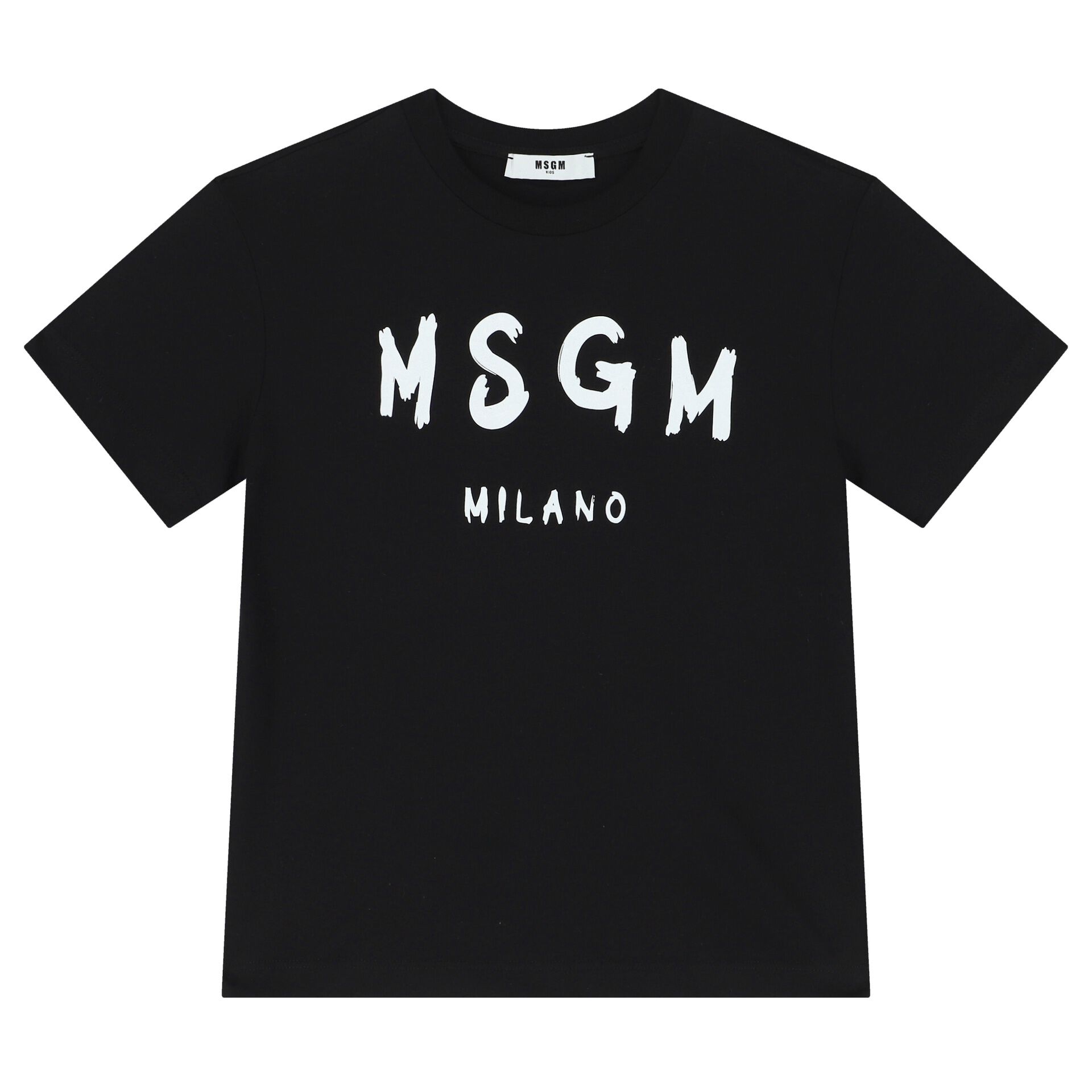 MSGM｜SHORT-SLEEVED ROUND NECK T-SHIRTS (3446MM11 237298 MSGM Black Logo T-Shirt | Junior Couture USA