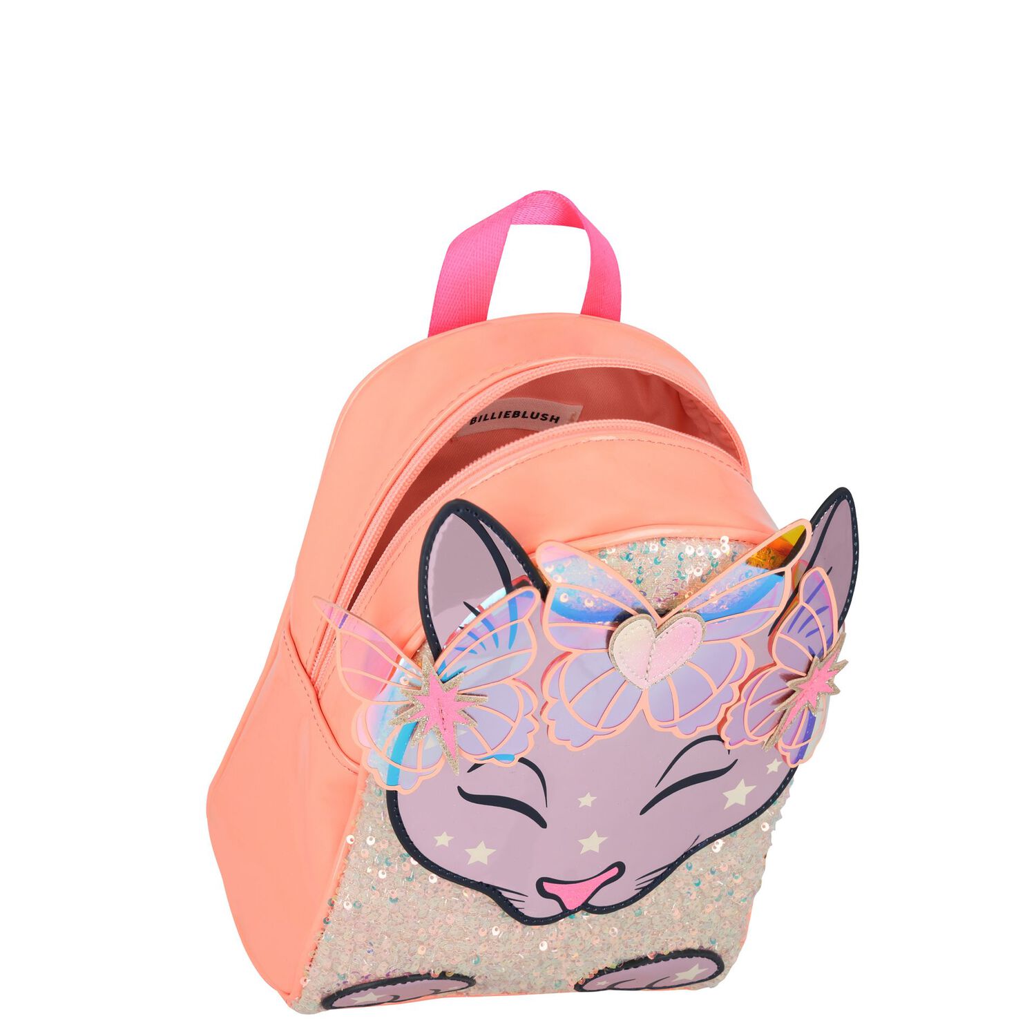 حقيبة ظهر للبنات على شكل قطة مزينة بالترتر باللون الوردي, 1, hi-res