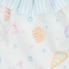 Girls White & Blue Seashells Swimsuit, 3, hi-res