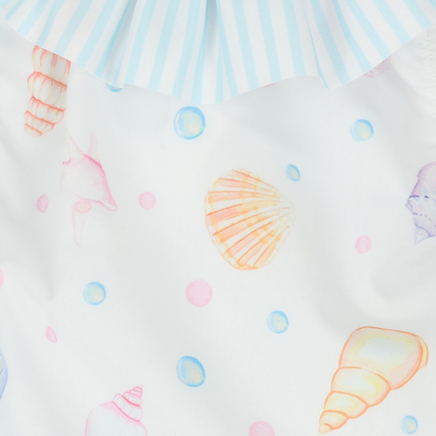 Girls White & Blue Seashells Swimsuit, 3, hi-res