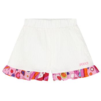 Girls White Fontane Print Shorts