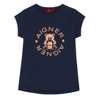 Girls Navy Bear Logo T-Shirt, 2, hi-res