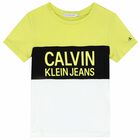 Boys Neon Yellow, Black & White Logo T-Shirt, 1, hi-res