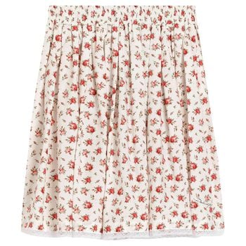 Girls Ivory & Red Roses Skirt