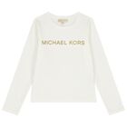 Girls White Logo Long Sleeve Top, 2, hi-res