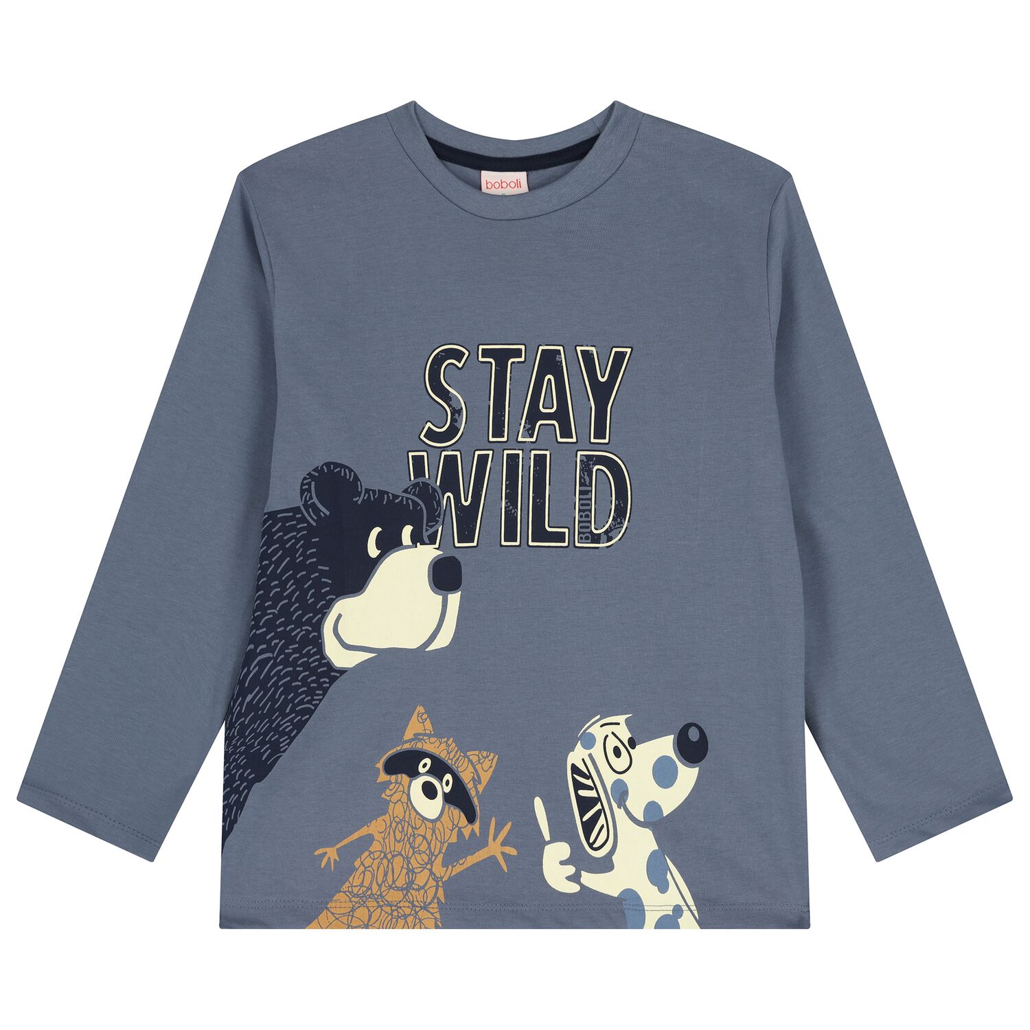Boys Blue Bear Long Sleeeve Top, 1, hi-res