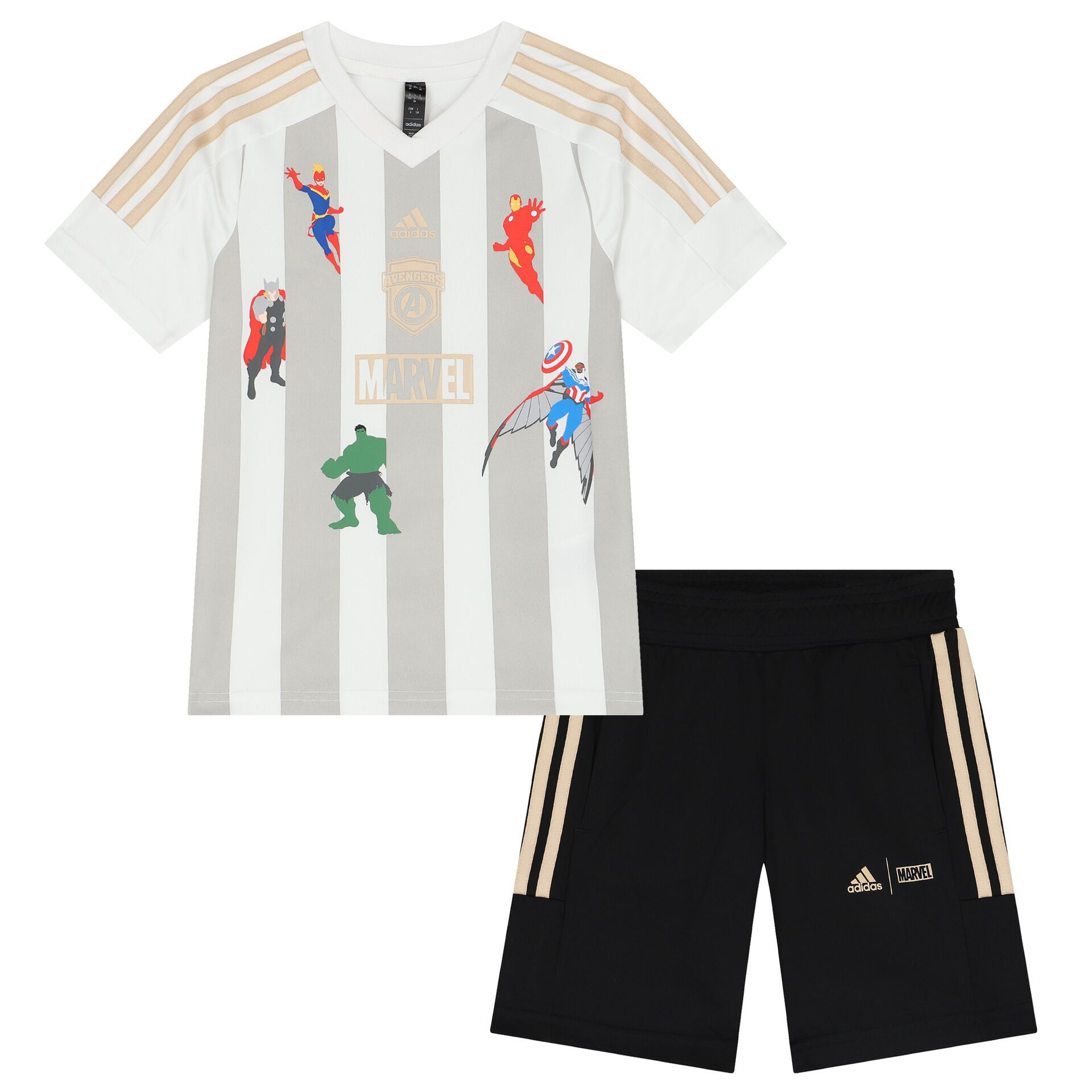 Adidas Kids White Black Marvel Logo Shorts Set Junior Couture Bahrain