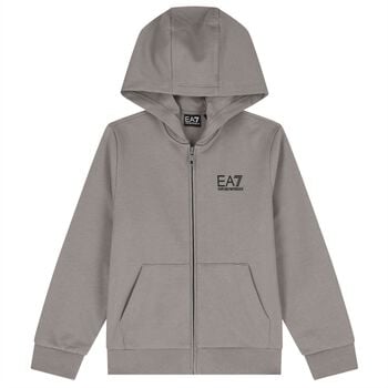 Boys Grey Logo Hooded Zip Up Top