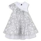 Girls White & Silver Logo Sequinned Organza Dress , 1, hi-res