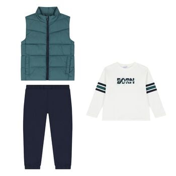 Boys White, Green & Navy Blue Tracksuit Set ( 3 Piece )