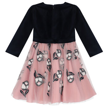 Girls Navy & Pink Velvet Dress