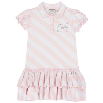 Girls Pink & White Logo Dress