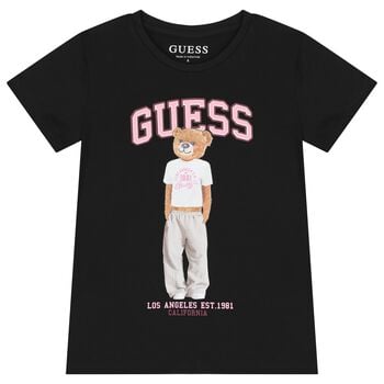 Girls Black Teddy Bear Logo T-Shirt