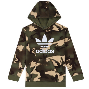 Khaki Green Camouflage Trefoil Logo Hooded Top