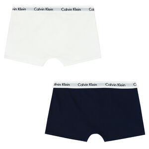 Boys White & Navy Logo Boxer Shorts ( 2-Pack )