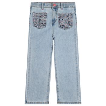 بنطلون بنات دنيم بأحجار الراين باللون الأزرق للبنات