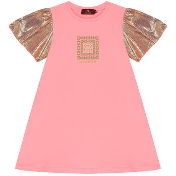 Girls Pink & Gold Logo Dress