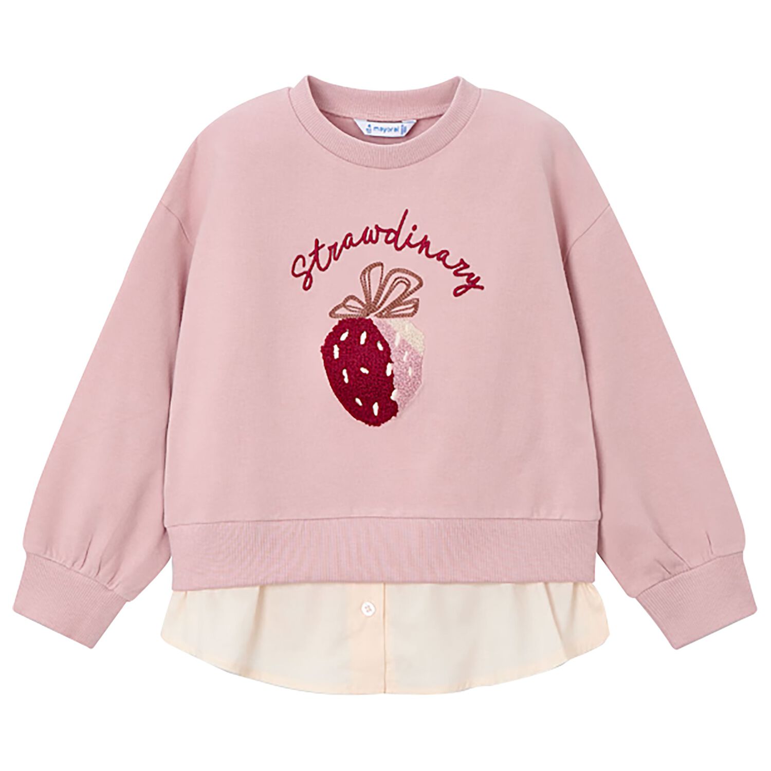 Girls Pink & Ivory Strawberry Sweatshirt, 1, hi-res