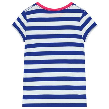 Girls White & Blue Striped Polo Bear T-Shirt