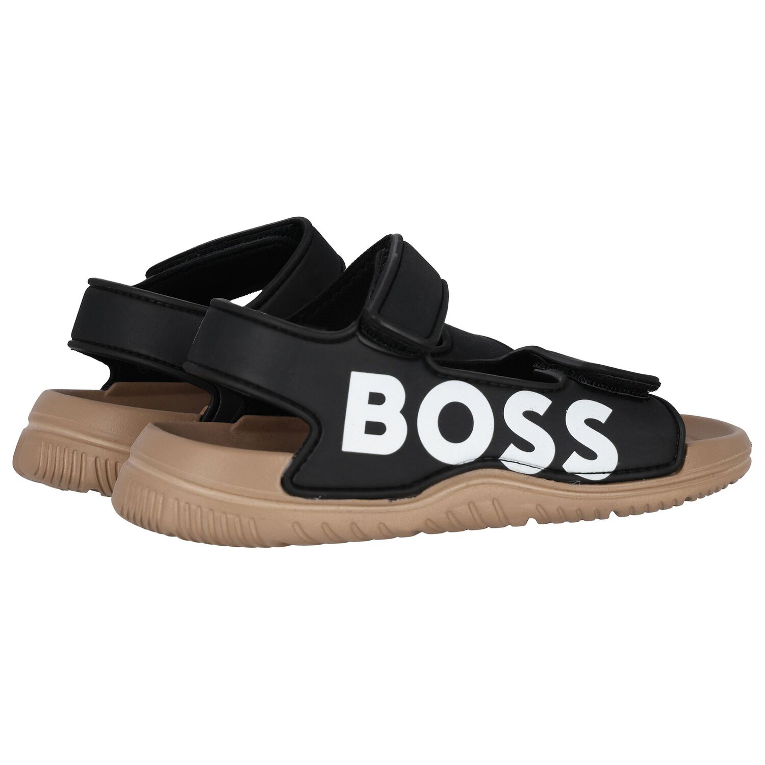 Boys Black & Beige Logo Sandals, 1, hi-res image number null