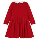 Girls Red Pleated Dress, 1, hi-res