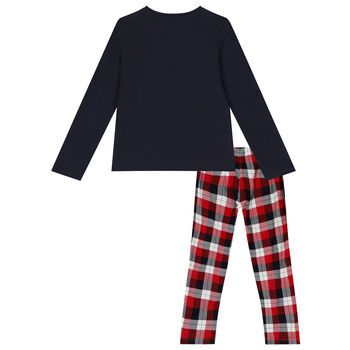 Girls Navy Blue & Red Festive Pyjamas