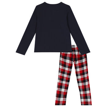Girls Navy Blue & Red Festive Pyjamas