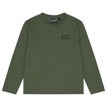 Boys Green Logo Long Sleeve Top