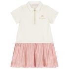 Girls Ivory & Pink Logo Dress, 1, hi-res