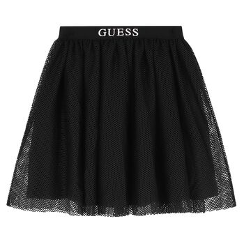 Girls Black Logo Mesh Skirt