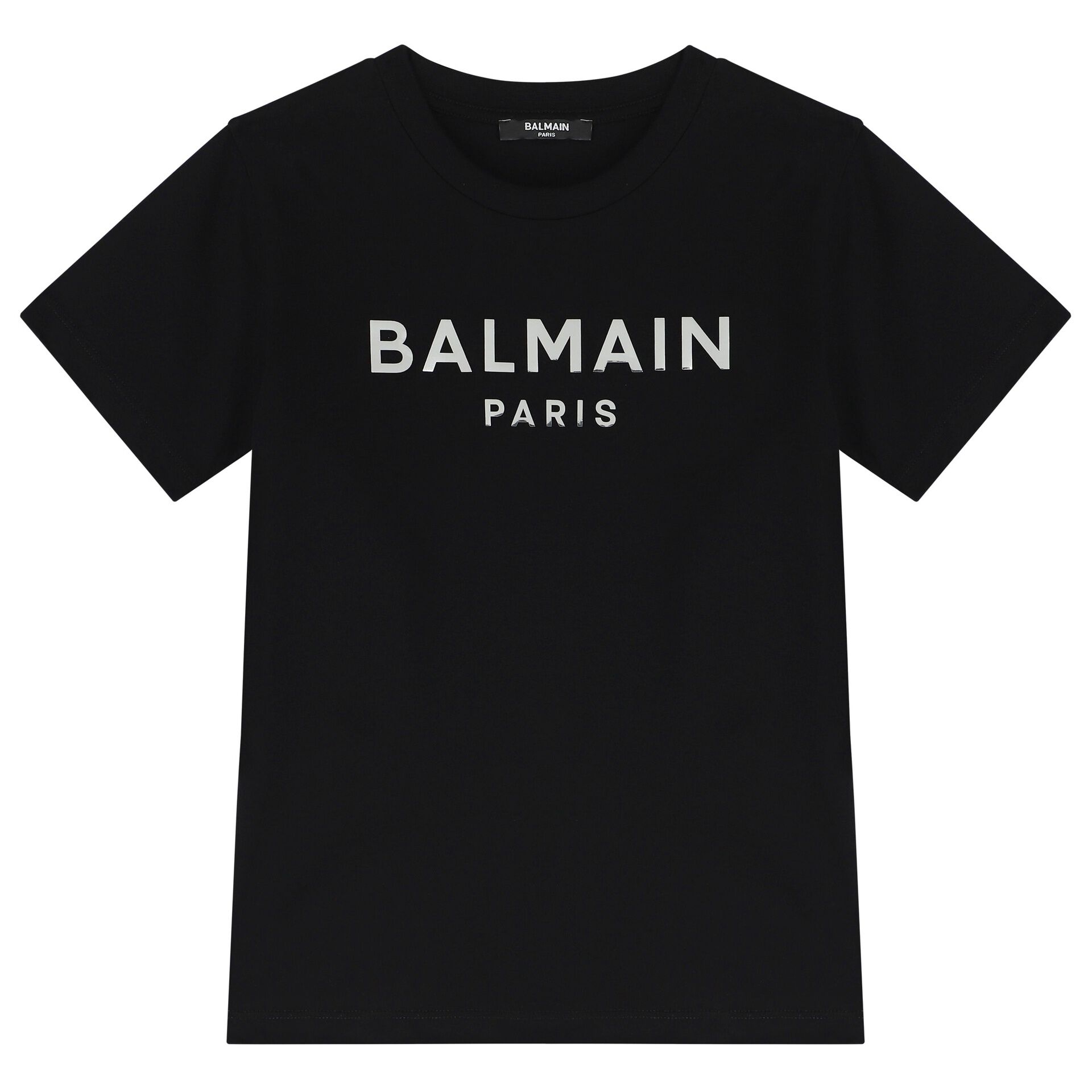 Balmain Boys Black Silver Logo T Shirt Junior Couture USA