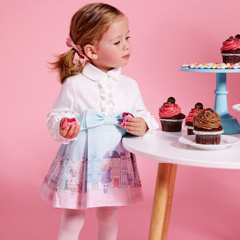 Girls White & Blue Mouse Dress