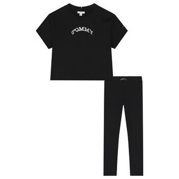 Girls Black Logo Leggings Set