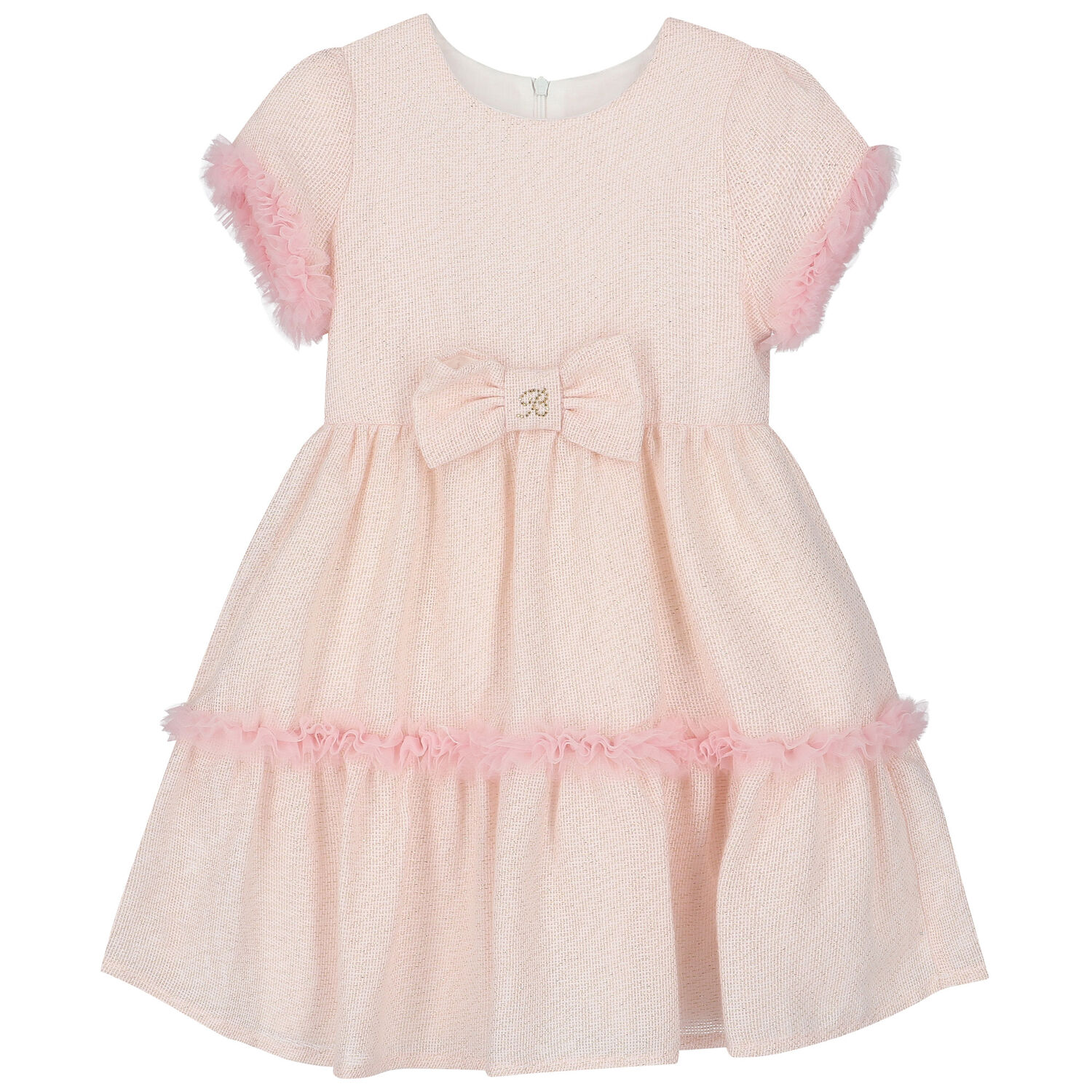 Girls Pink & Gold Bow Dress, 1, hi-res image number null