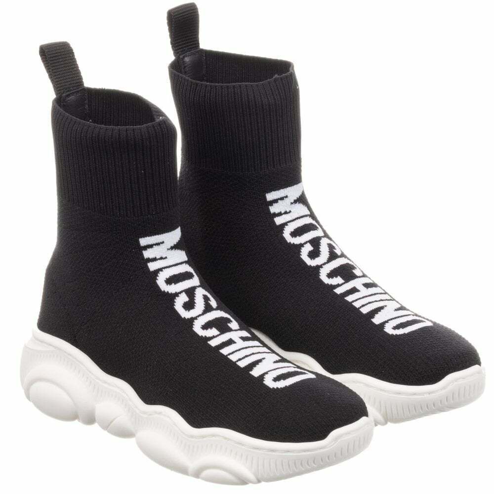 Moschino Black Logo Sock Trainers Junior Couture