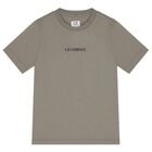Boys Khaki Grey Logo T-Shirt , 3, hi-res