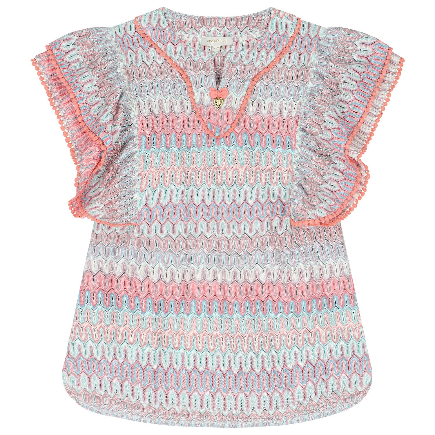 Girls Pink & Blue Crochet Knitted Kaftan, 2, hi-res image number null