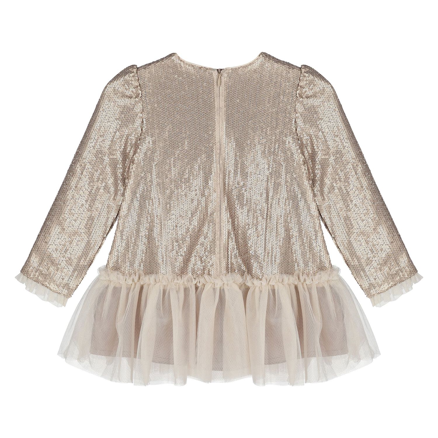 Younger Girls Gold Embellished Sequin Dress, 2, hi-res