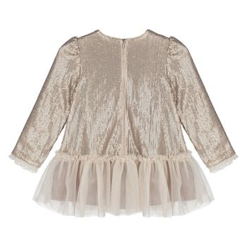Younger Girls Gold Embellished Sequin Dress